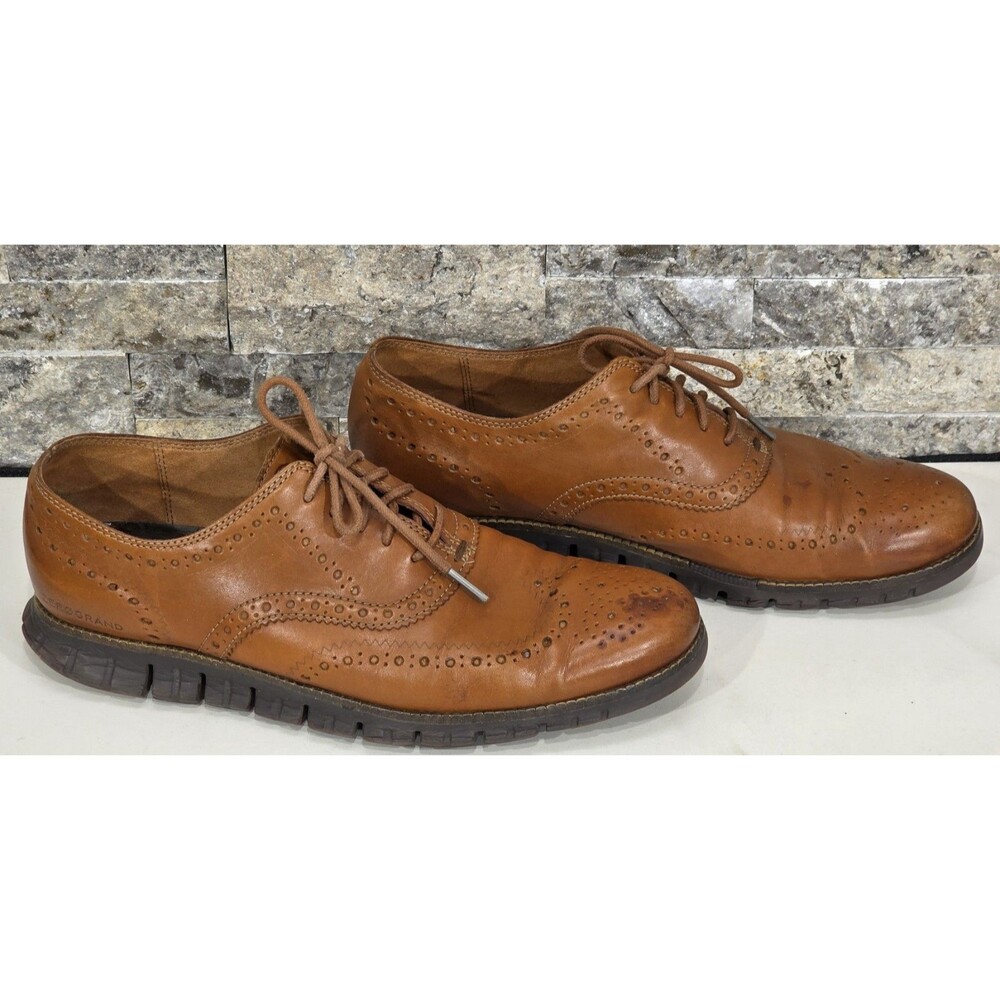 Cole Haan ZERØGRAND Wingtip Oxfords Men's 9.5 M British Tan Leather Rubber Sole